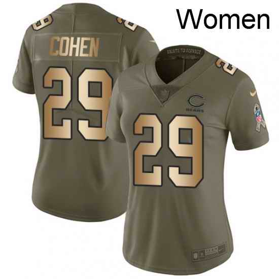 Womens Nike Chicago Bears 29 Tarik Cohen Limited OliveGold Salute to Service NFL Jersey